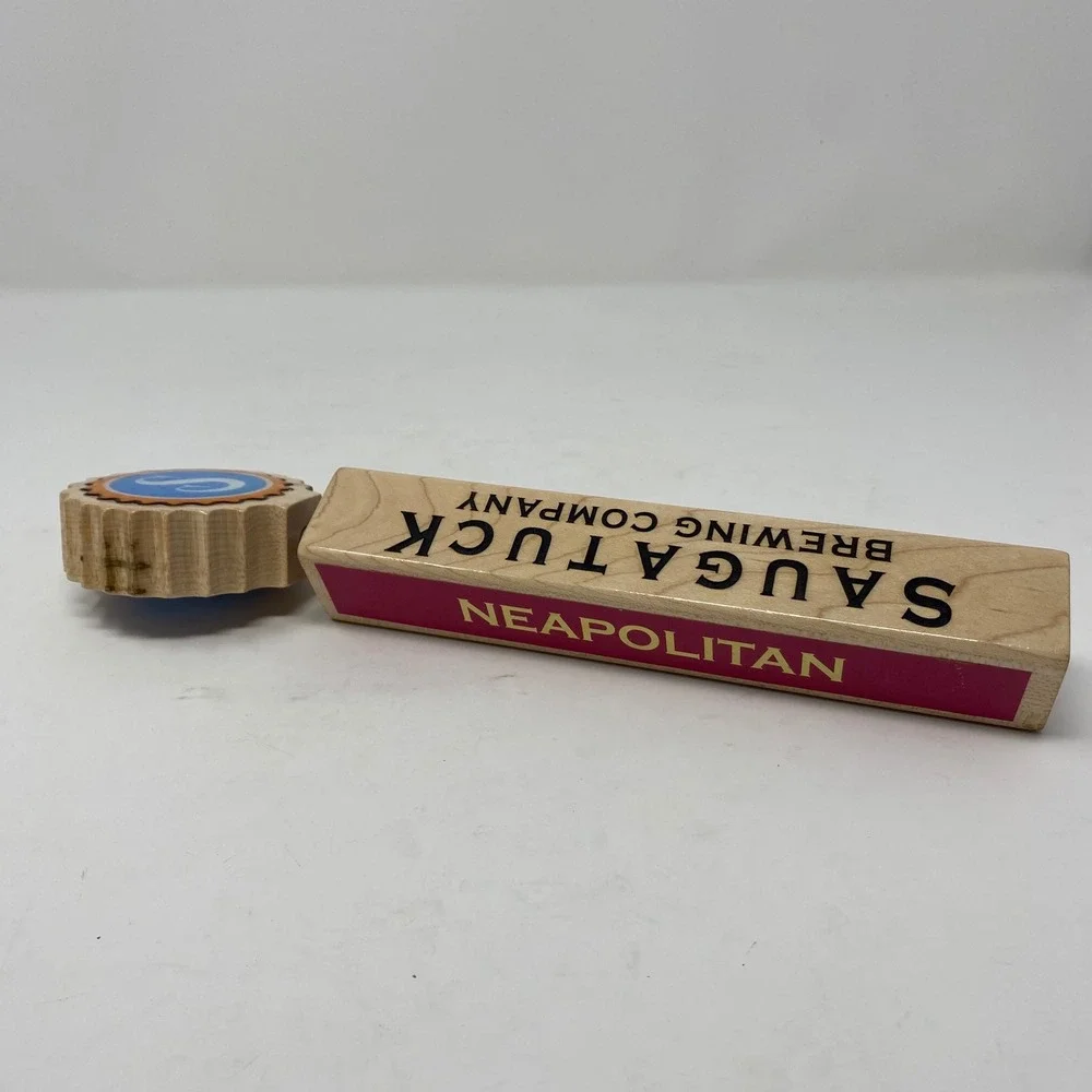 Saugatuck Brewing Company Neapolitan Beer Tap Handle Wood Bottle Cap Logo
